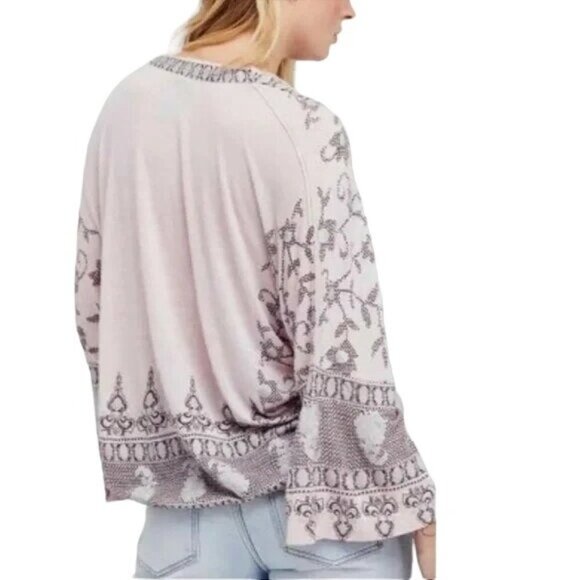 Free People Medallion Pastel Purple Linen Blouse - Picture 2 of 8